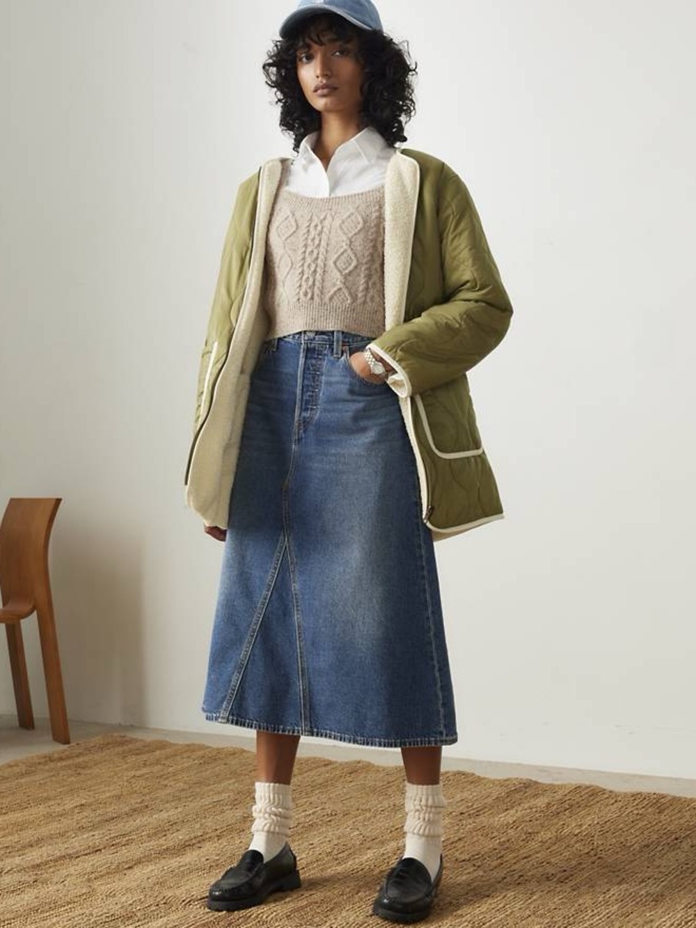 NEW Levi's Decon high waist medium wash A-Line Denim midi maxi Skirt sz 25 chic